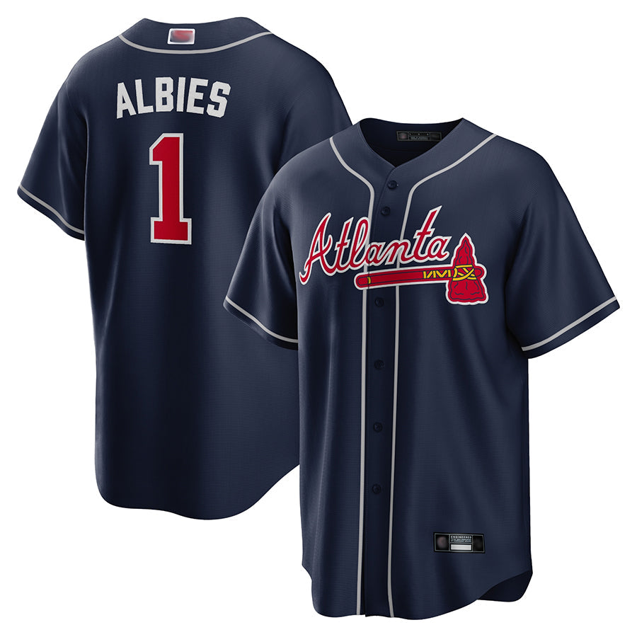 A.Braves #1 Ozzie Albies Player Navy Replica Game Stitched Jerseys