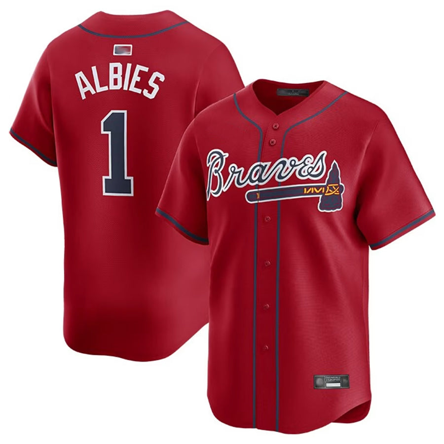 A.Braves #1 Ozzie Albies Player Red Alt Limited Stitched Jerseys