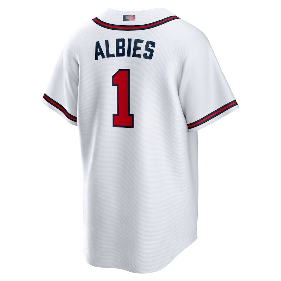 A.Braves #1 Ozzie Albies Player White Home Replica Stitched Jerseys