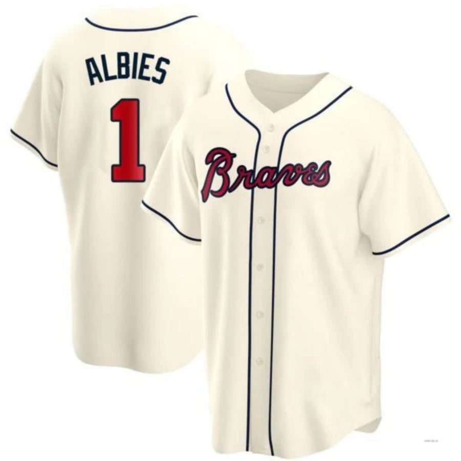 A.Braves #1 Ozzie Albies Player Cream Alternate Jersey Stitches Stitched Jerseys