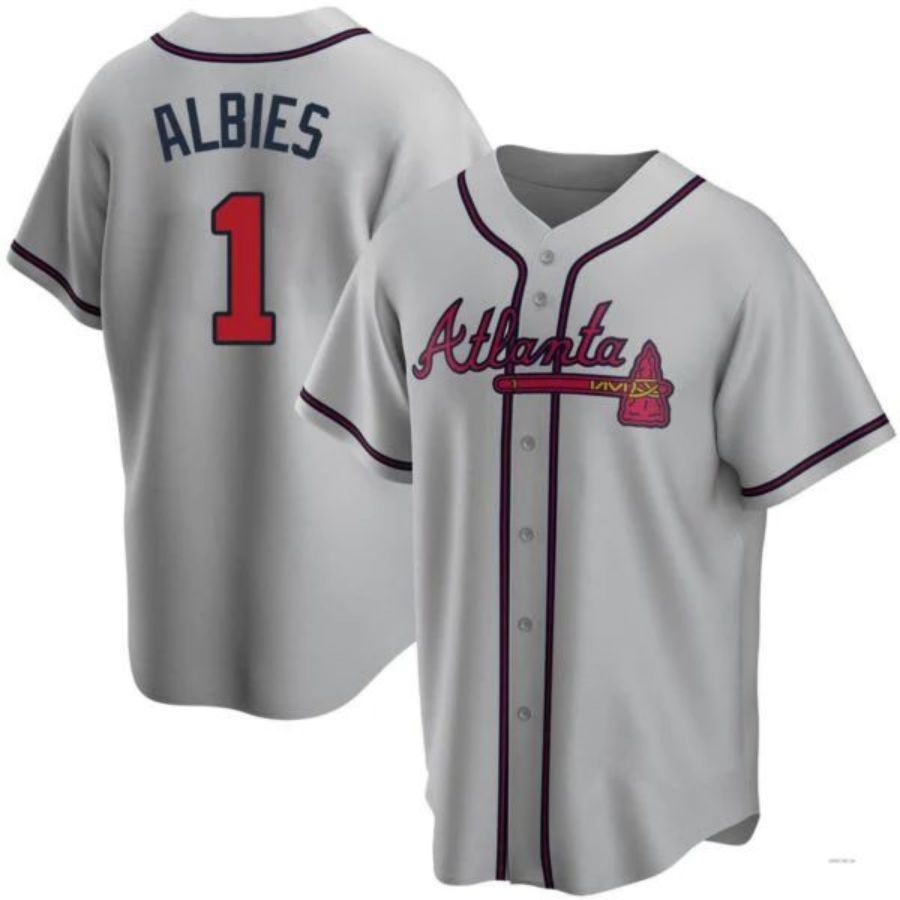 A.Braves #1 Ozzie Albies Player Gray Road Jersey Stitches Stitched Jerseys