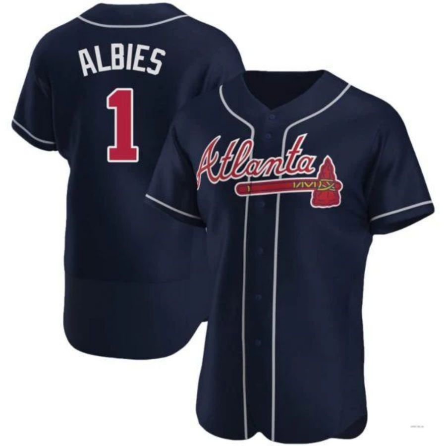 A.Braves #1 Ozzie Albies Player Navy Jersey Stitched Jerseys