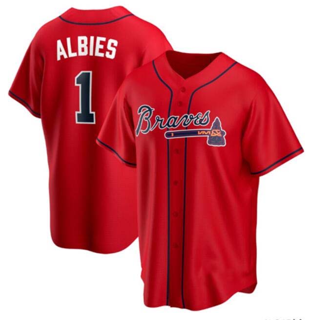 A.Braves #1 Ozzie Albies Player Red Cool Base Stitched Jerseys